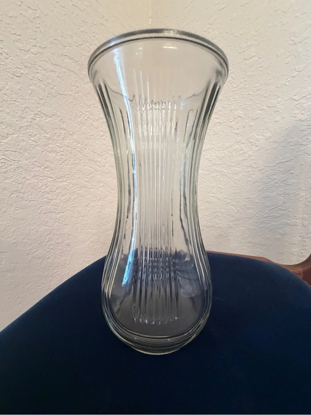 Vintage Hoosier Glass Clear Ribbed Hourglass Flower Vase Model 4086-B 8.5
